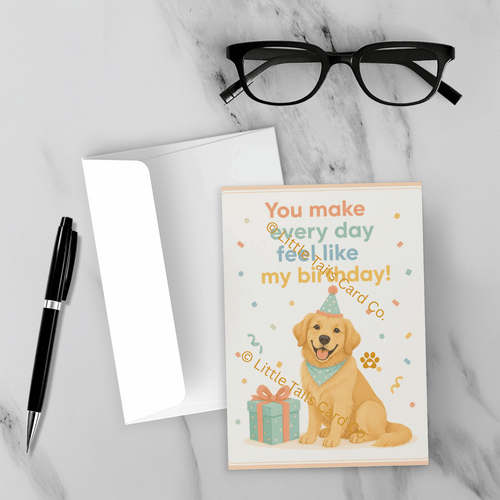 Birthday pet greeting card displayed with envelope
