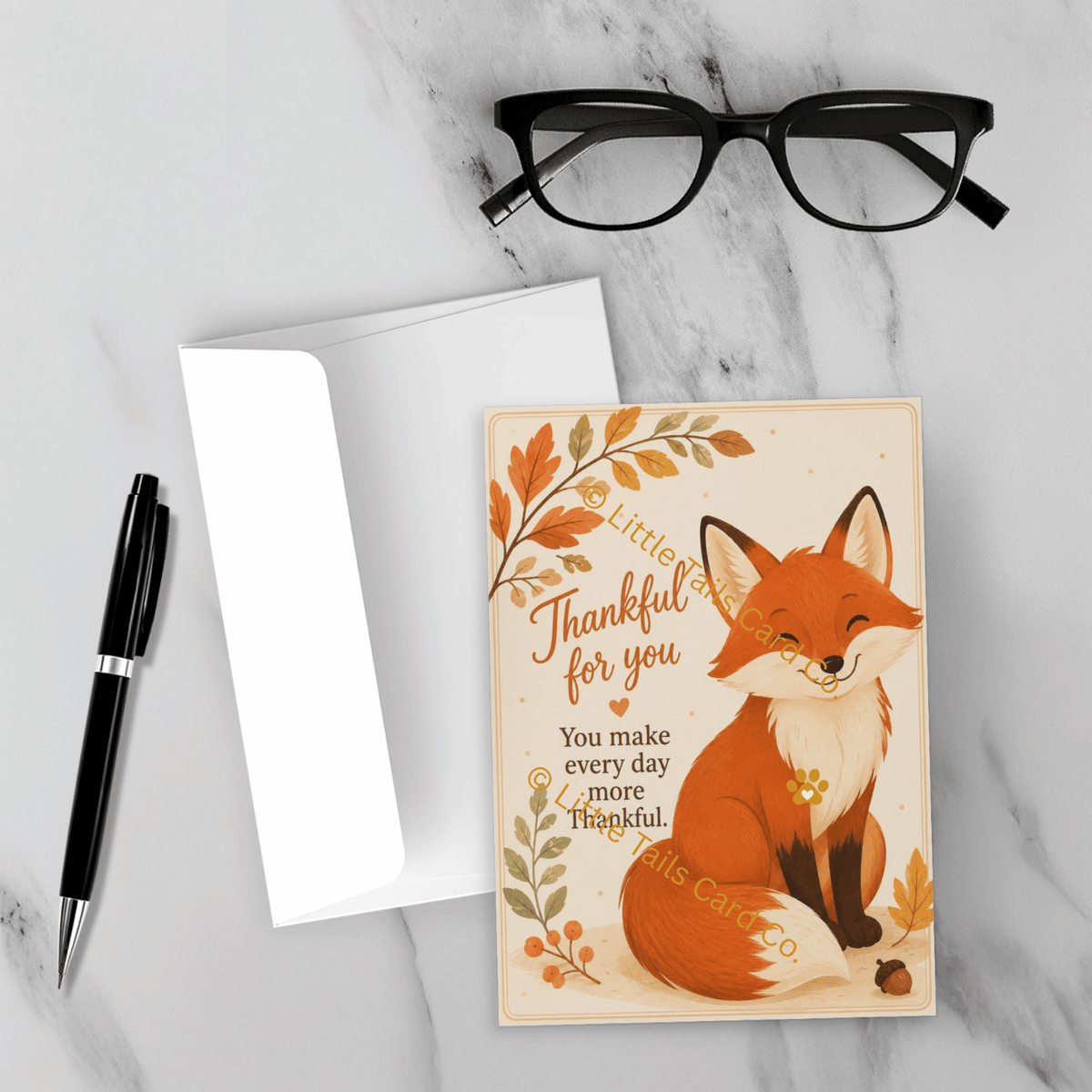 Thanksgiving pet greeting card displayed with envelope