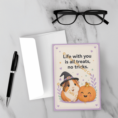 Halloween pet greeting card displayed with envelope