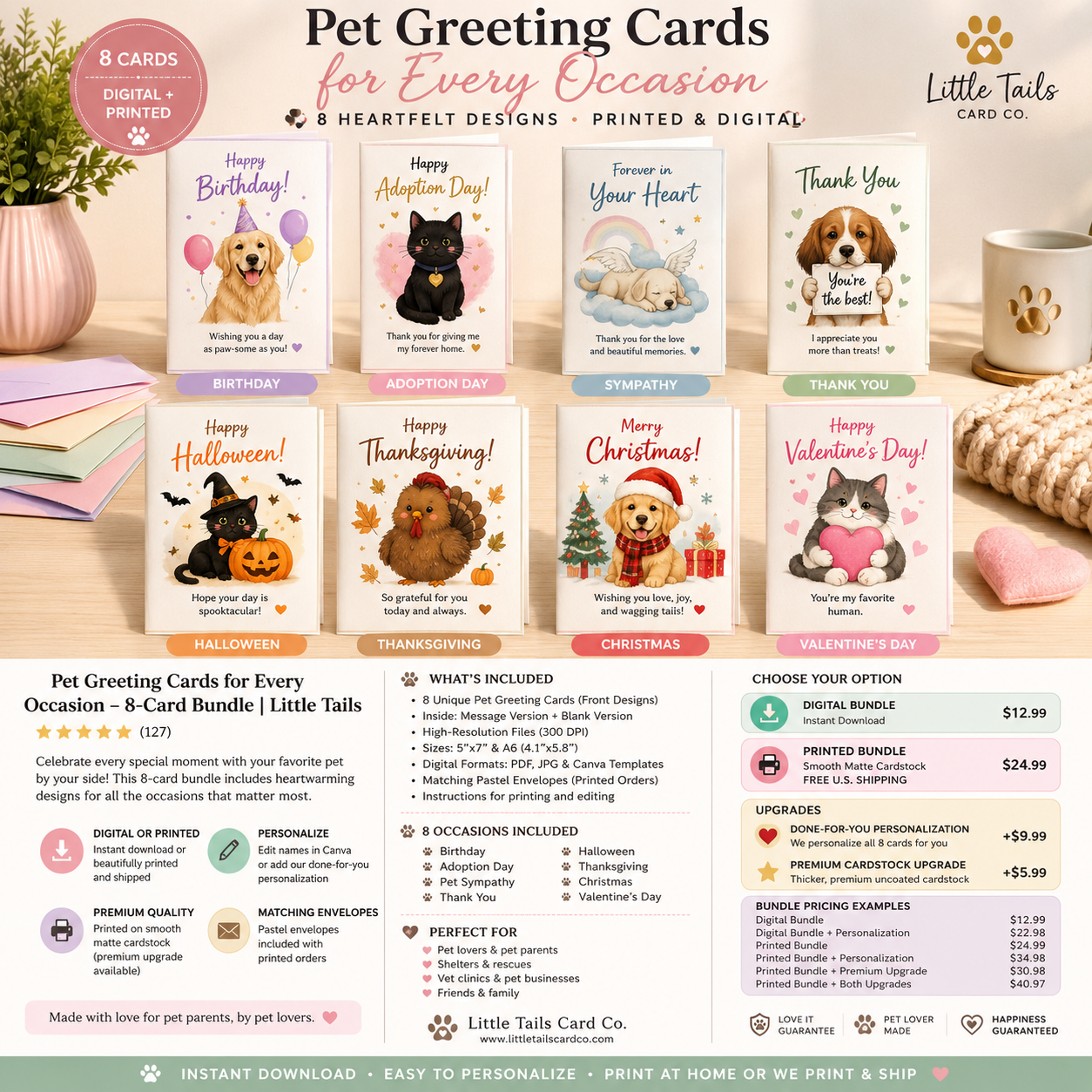 Pet Greeting Cards for Every Occasion – 8-Card Bundle | Little Tails