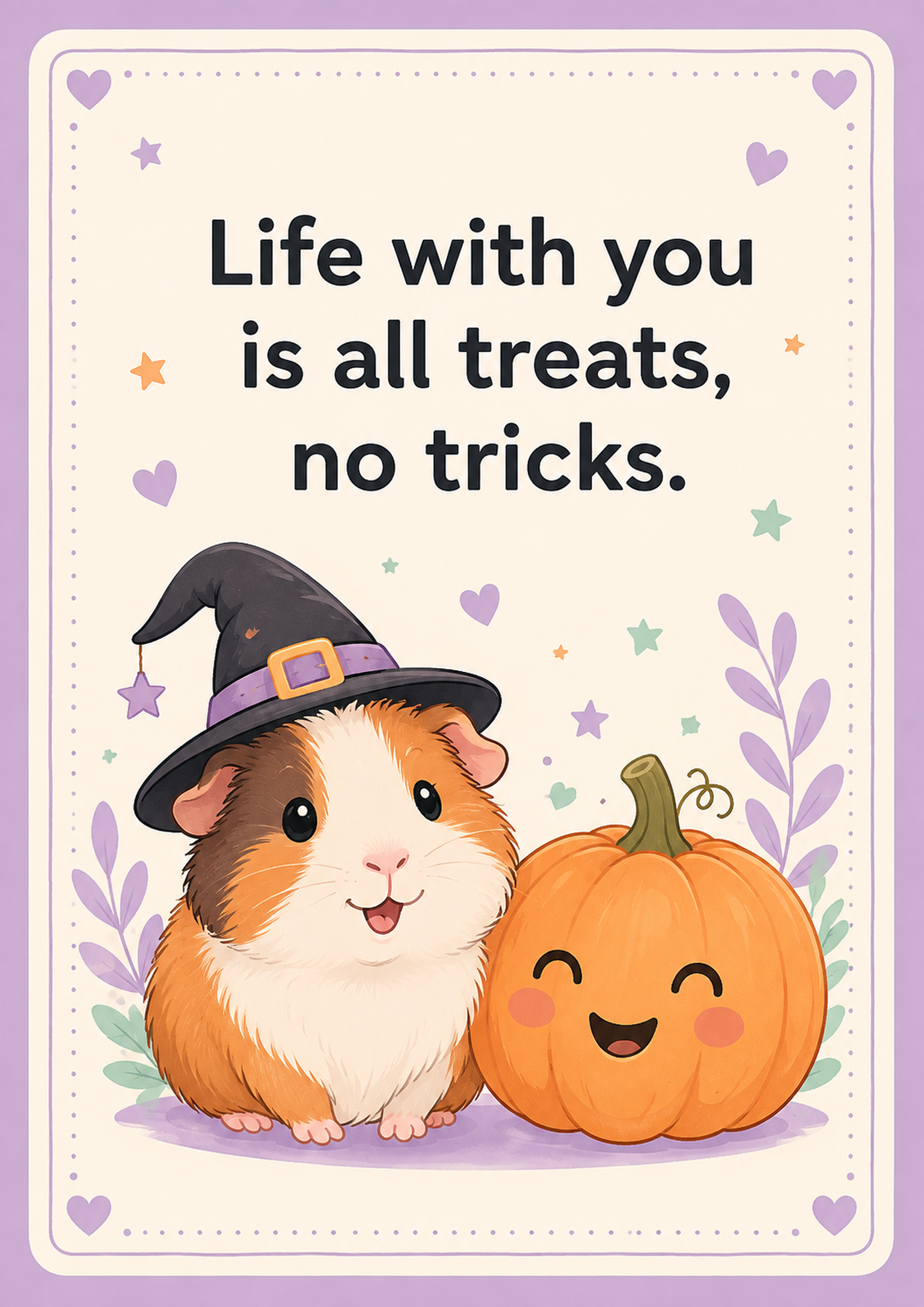 Halloween Guinea Pig Card – “Life With You Is All Treats, No Tricks” | 5x7 Folded Greeting Card