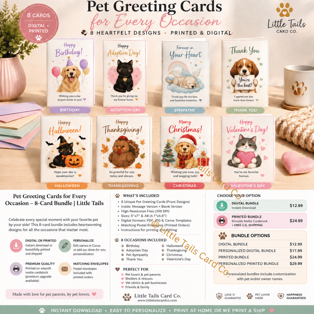 Bundle pets greeting cards displayed with envelope